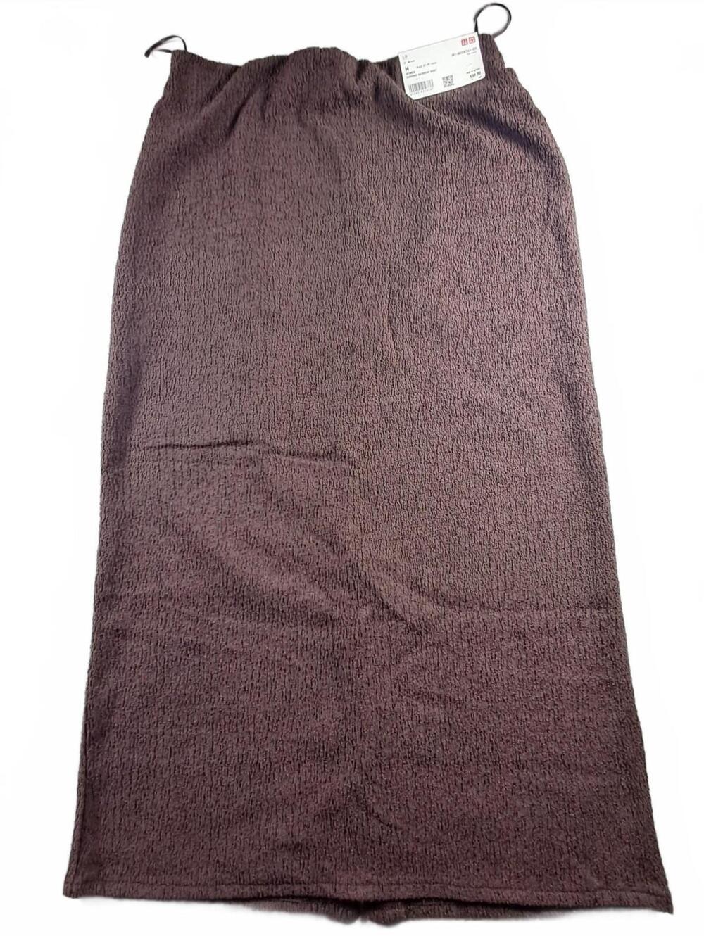 UNIQLO Shirring Narrow Skirt Women's M Brown Textured Midi Elastic Waist